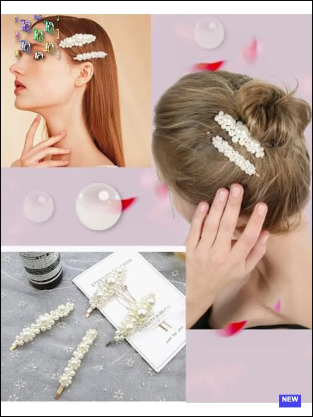 8 Pcs Pearl Hair Clips Resin Metal Alloy Barrette Set for Women